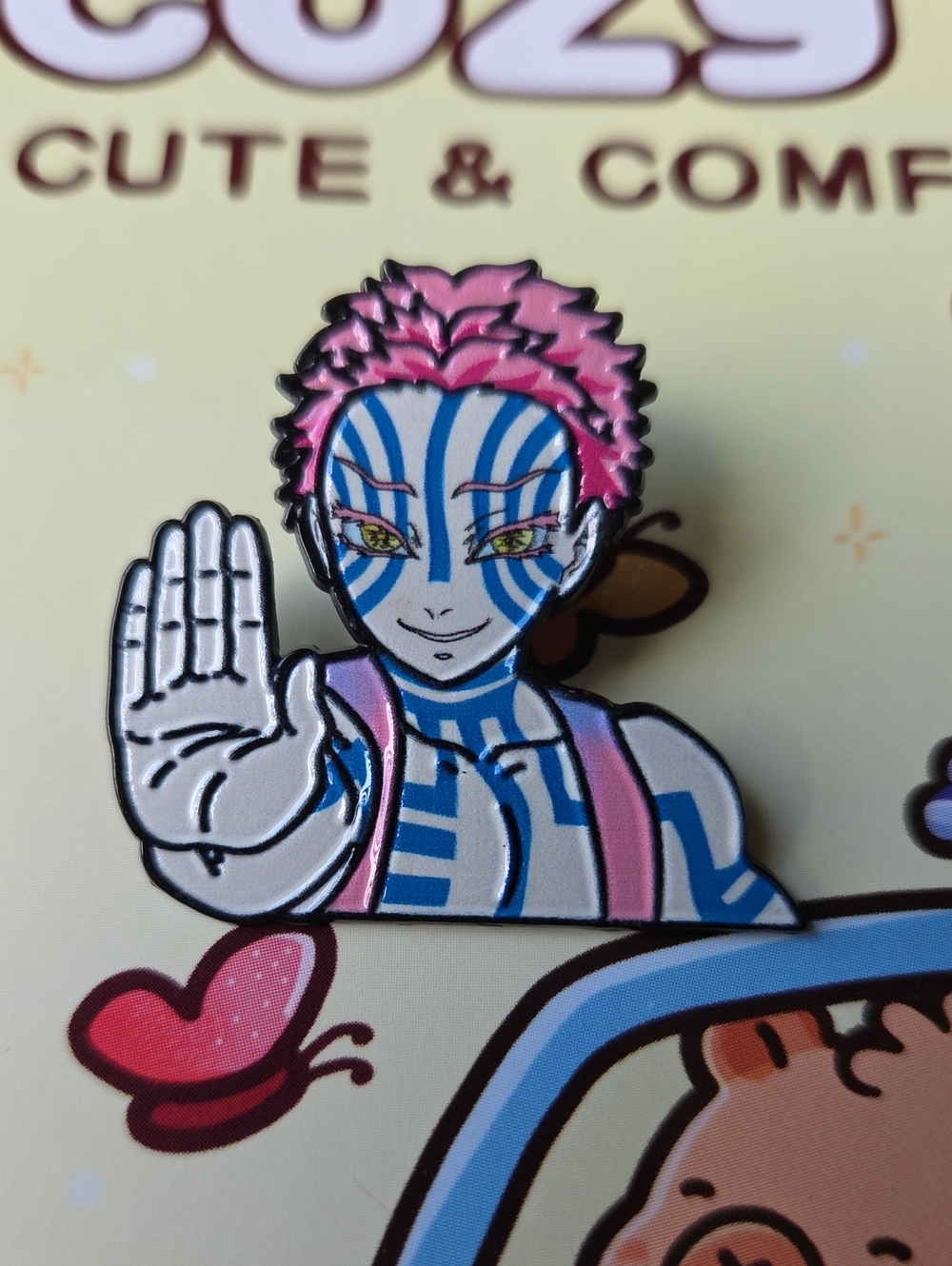 Pink & Blue Striped Character Enamel Pin Demon Slayer